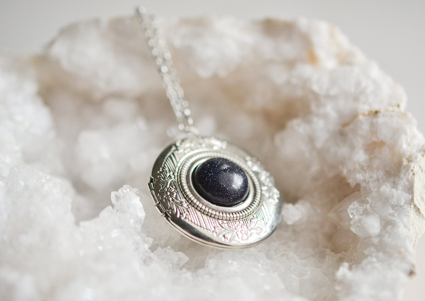 Blue Goldstone Gemstone Locket Necklace