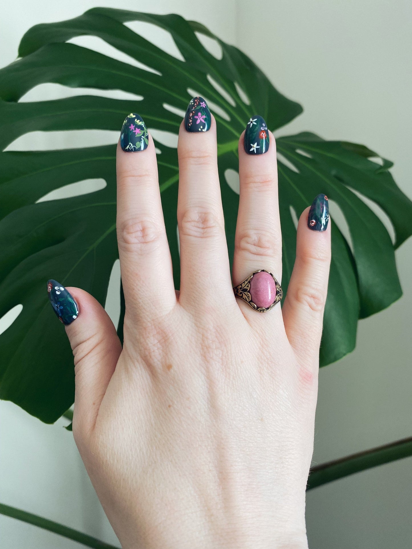 Brass Rhodonite Natural Gemstone Ring