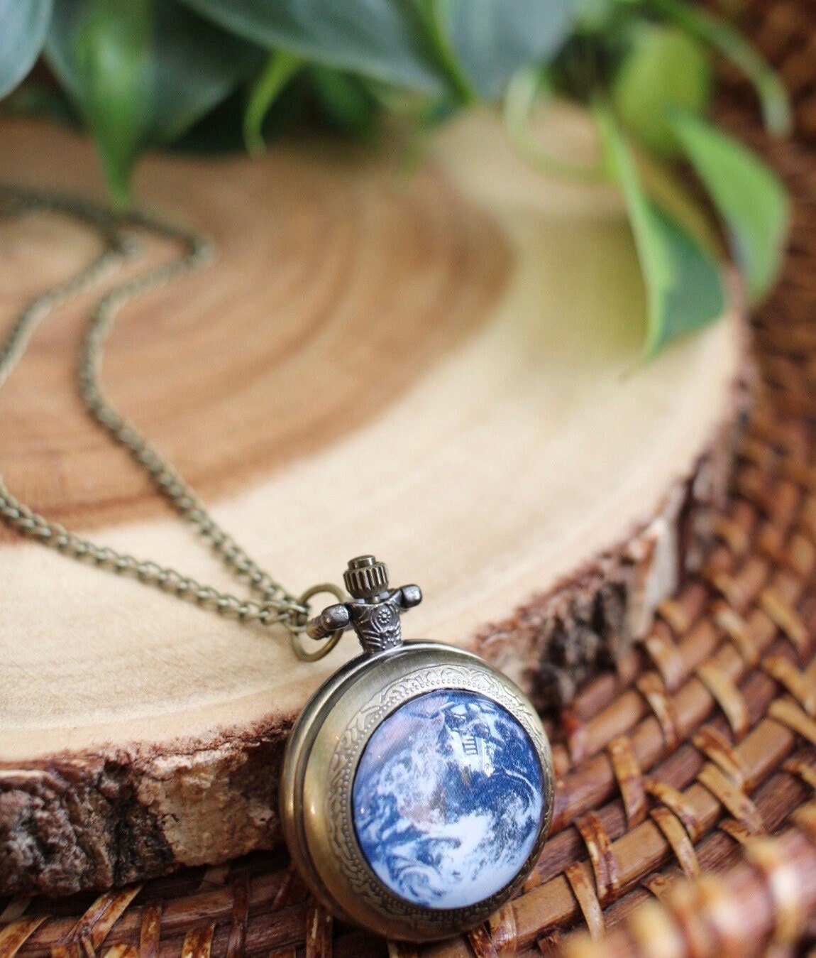 Earth Pocket Watch Necklace