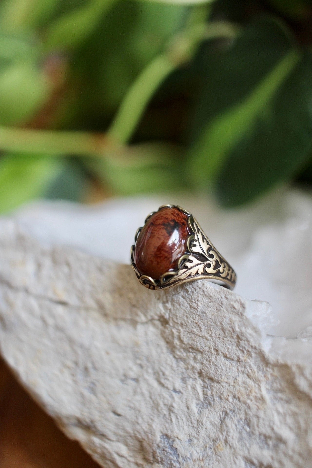 Red Obsidian Adjustable Gemstone Ring