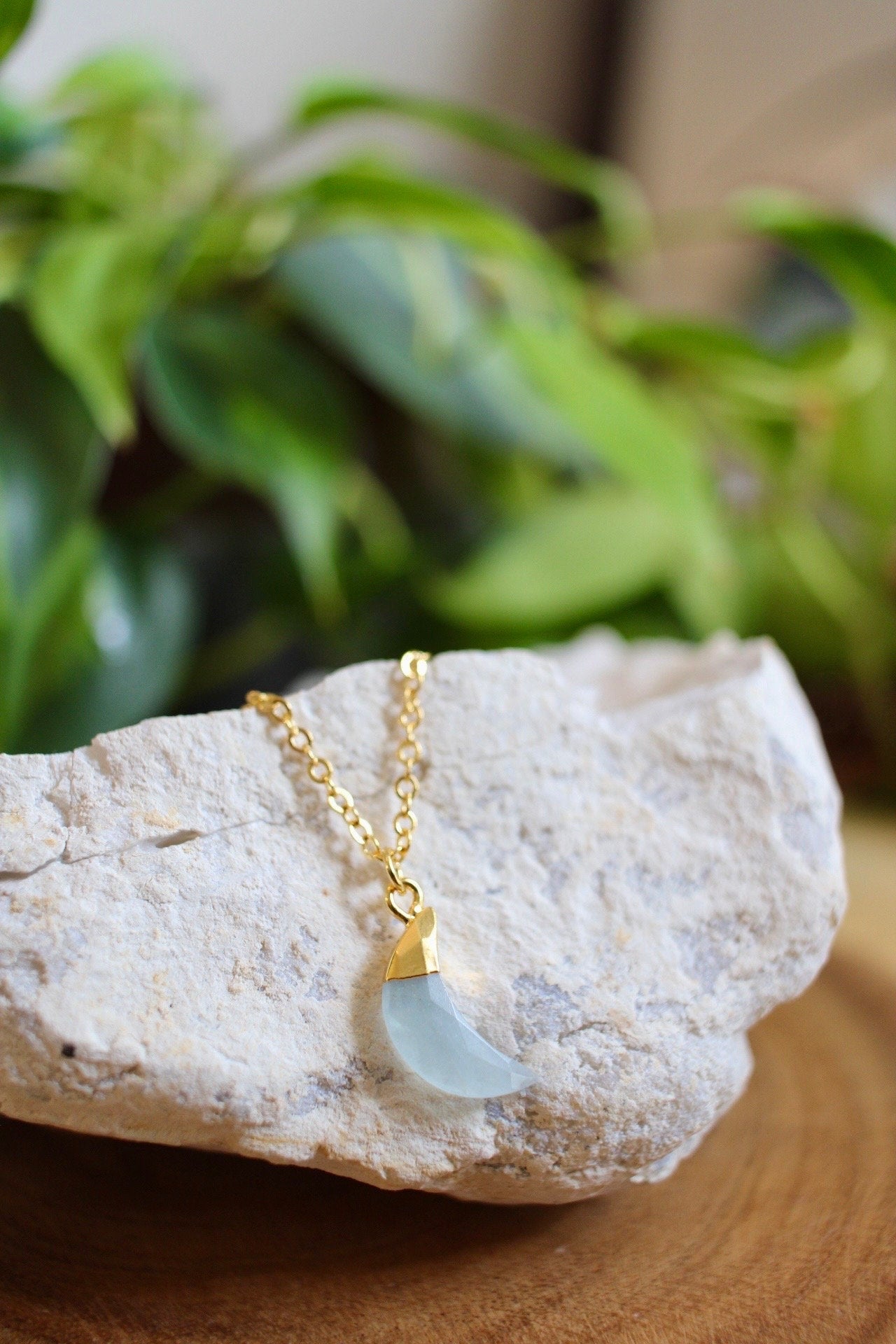 Aquamarine Crystal Moon Necklace