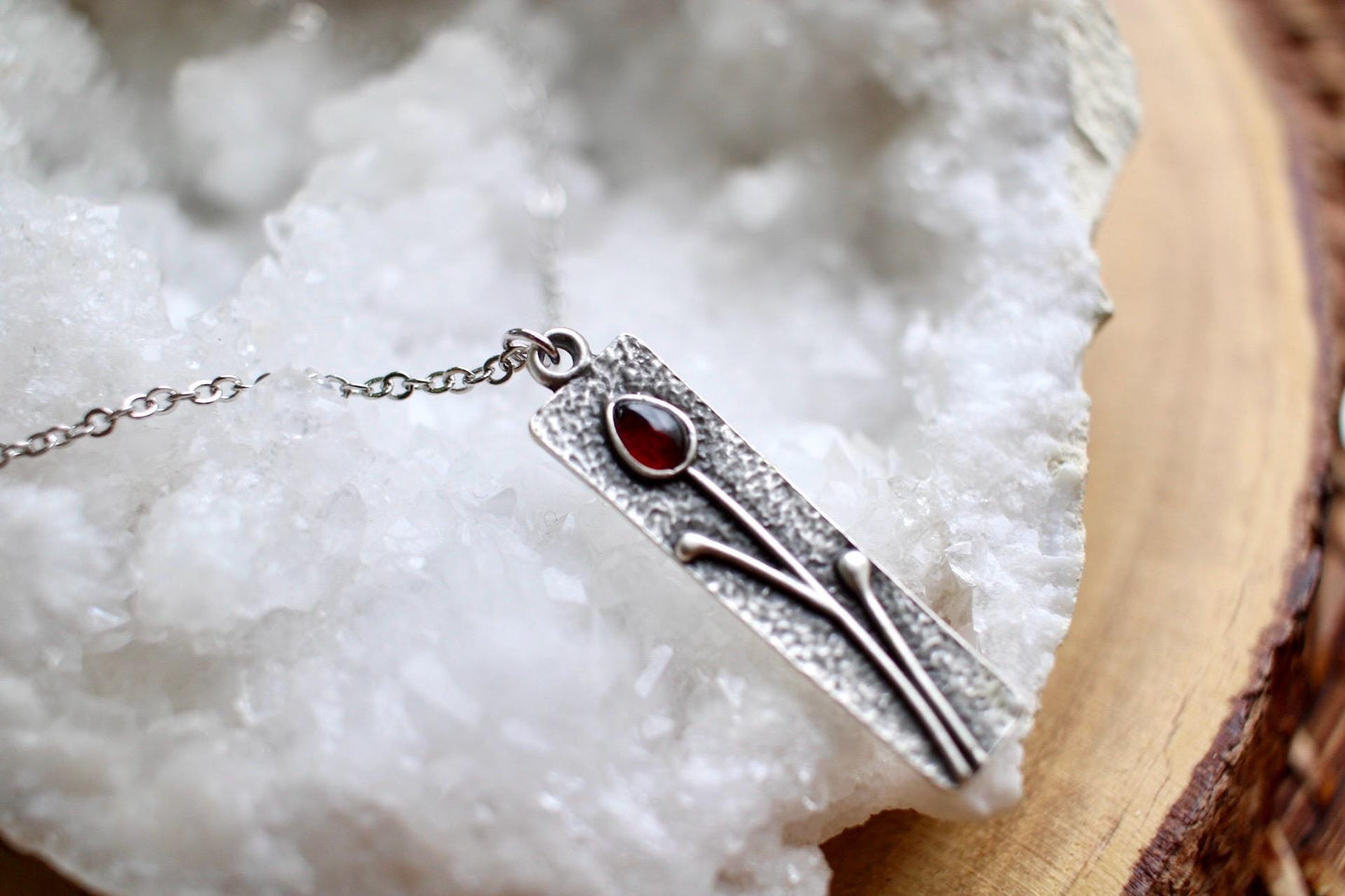 Silver Flower Garnet Necklace