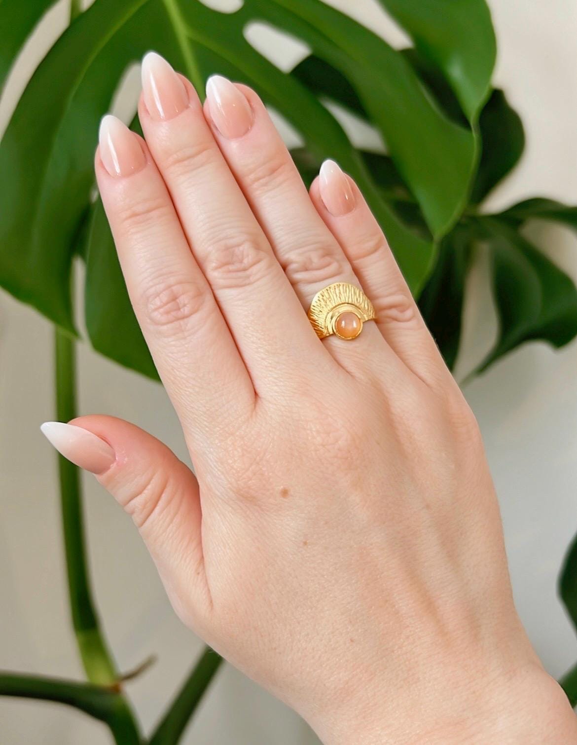 Peach Moonstone Sun Ring