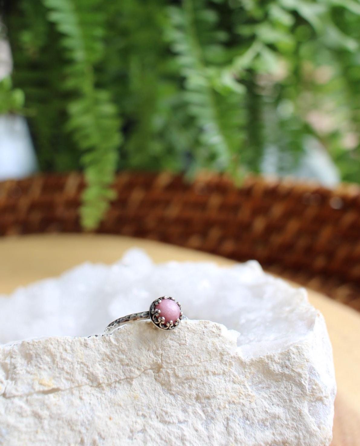 Dainty Pink Rhodonite Minimalist Ring