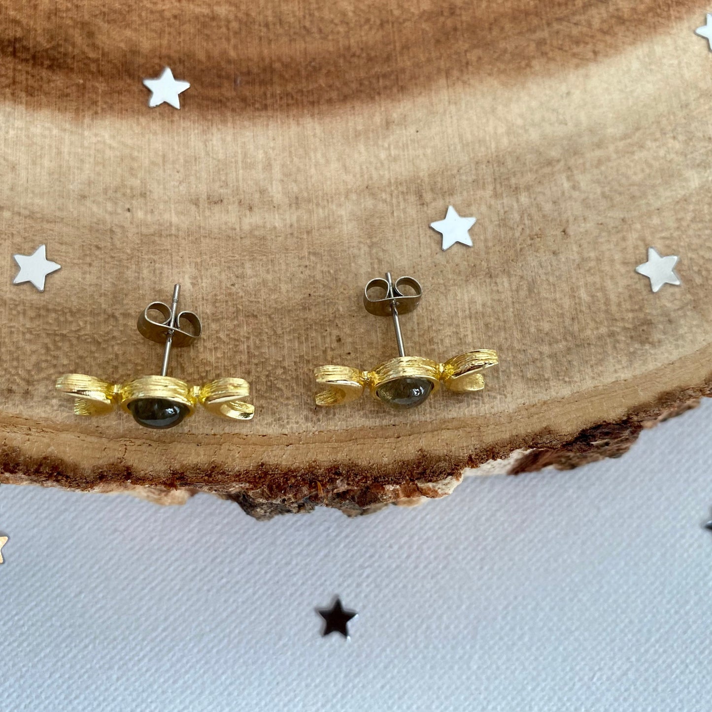 Labradorite Triple Moon Stud Earrings
