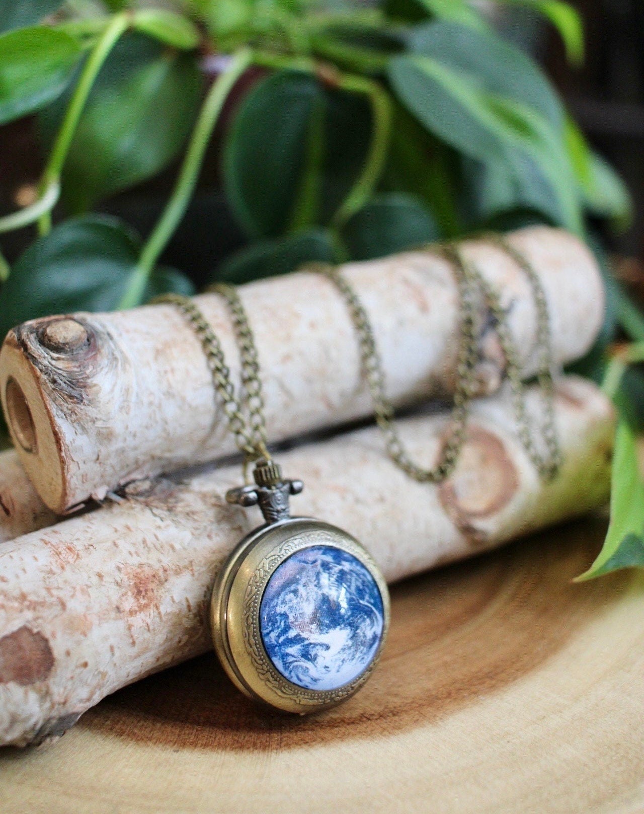 Earth Pocket Watch Necklace