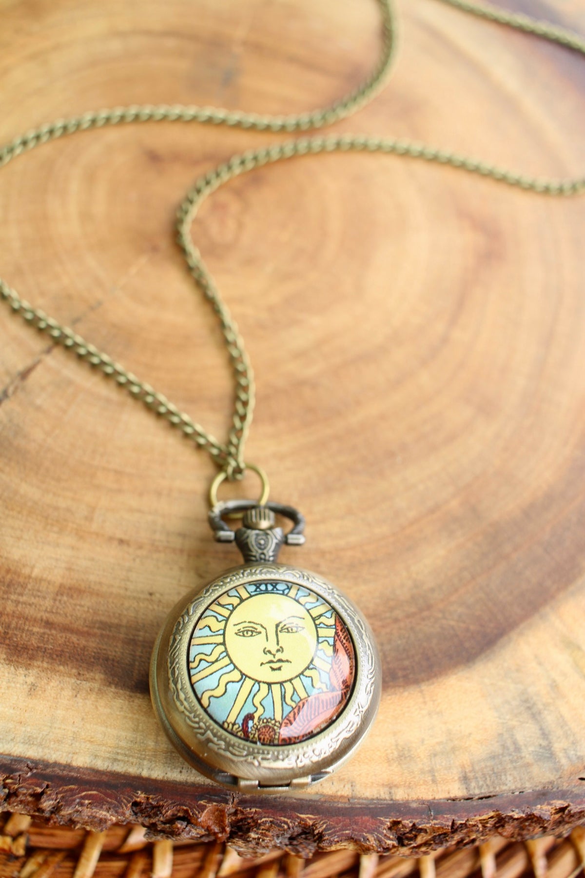 Sun Tarot Pocket Watch Necklace