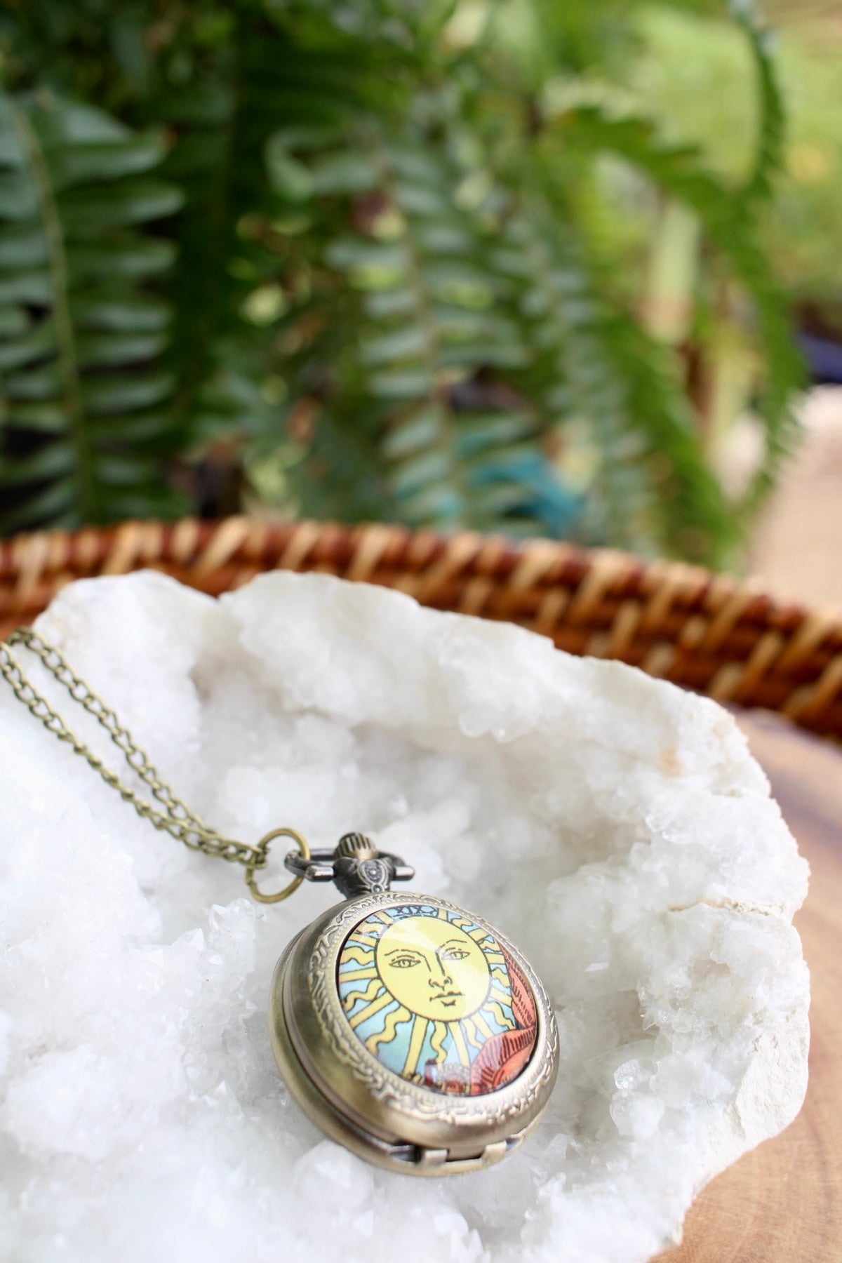 Sun Tarot Pocket Watch Necklace