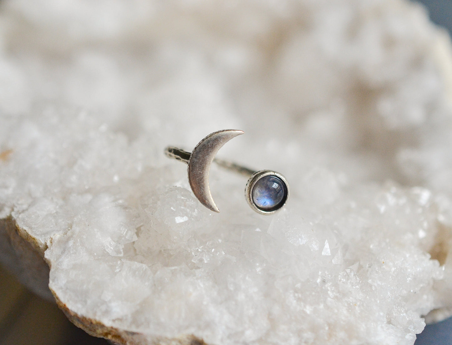 Moonstone Crescent Moon Ring