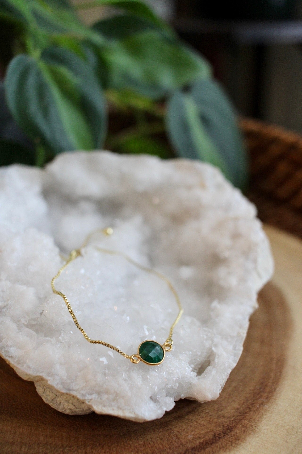 Dainty Gold Emerald  Bracelet