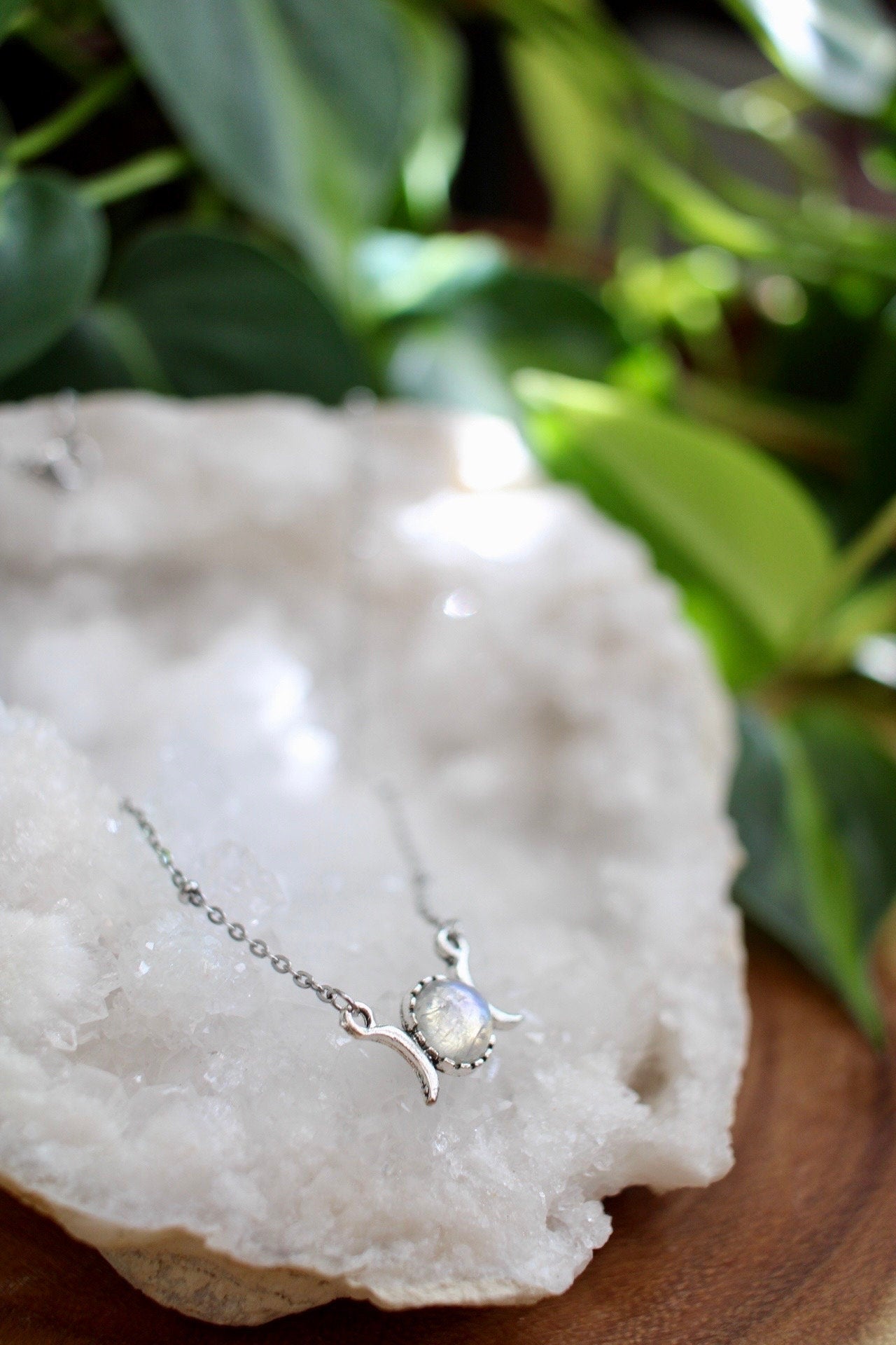 Dainty Triple Moon Moonstone Necklace
