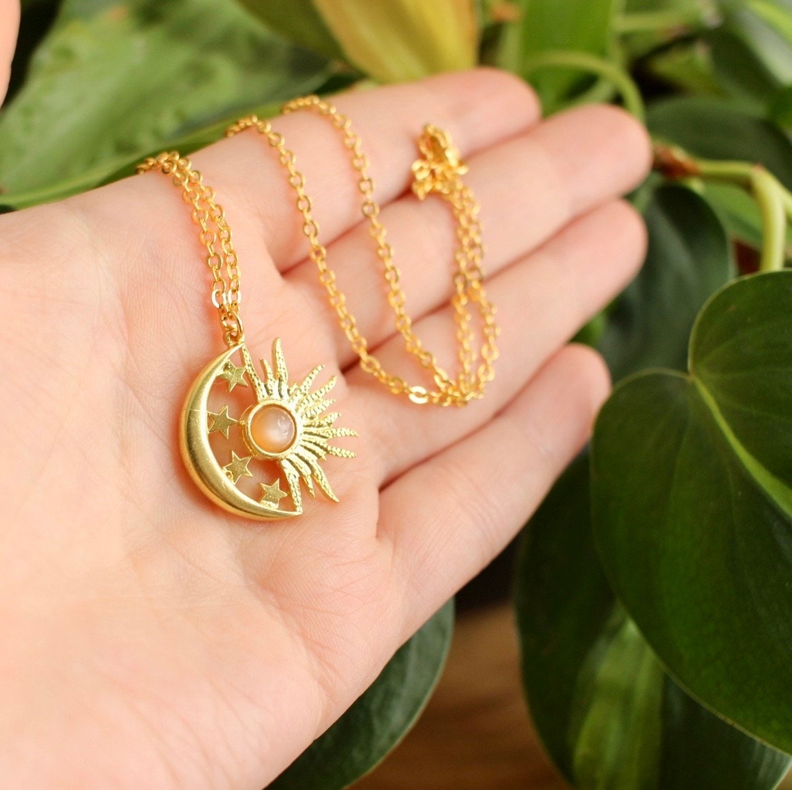 Peach Moonstone Celestial Necklace