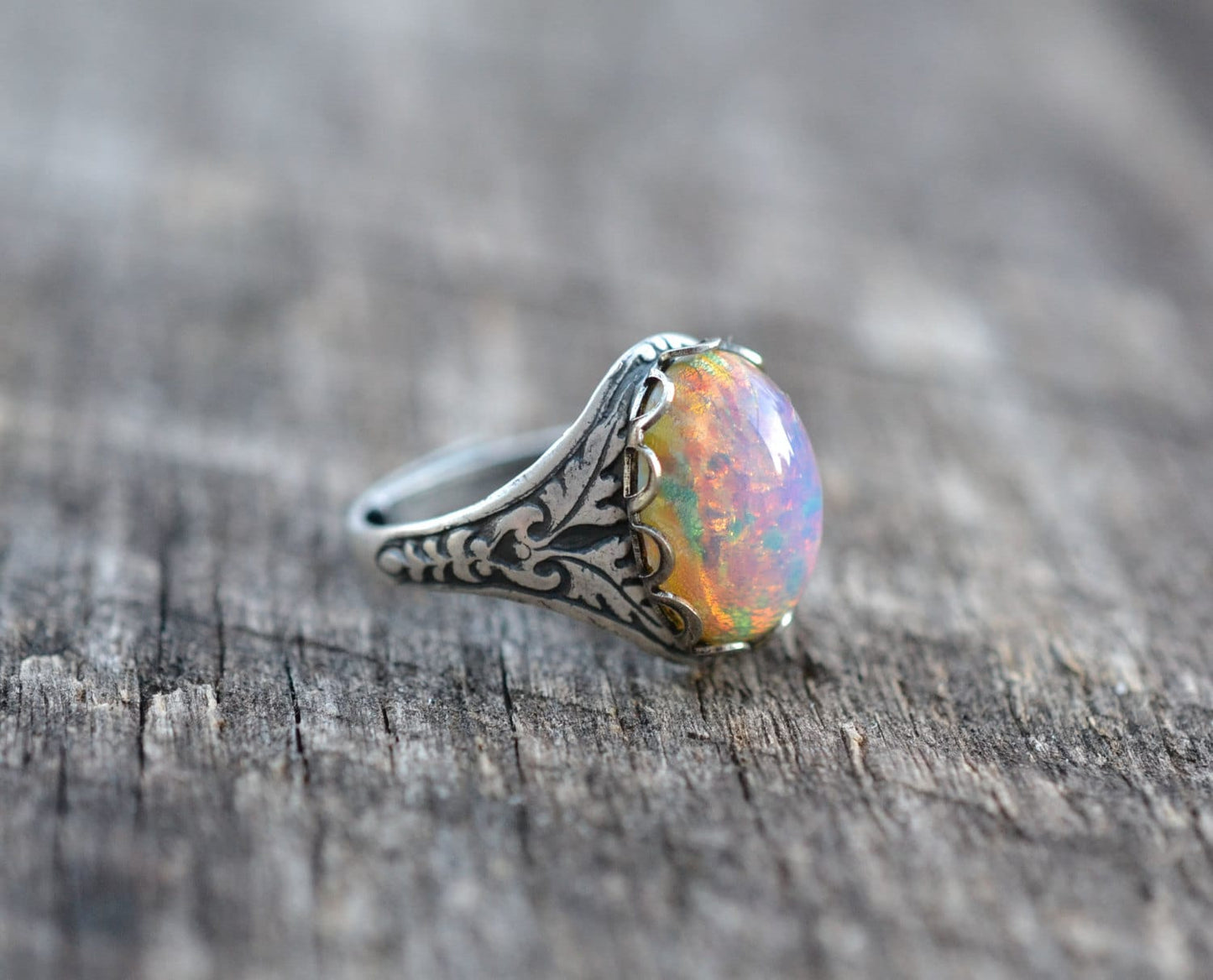 Pink Glass Fire Opal Ring