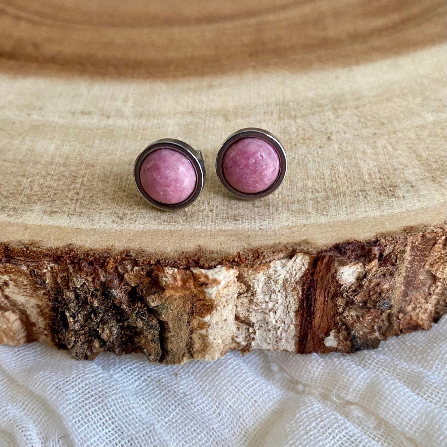 Rhodonite Silver Stud Earrings
