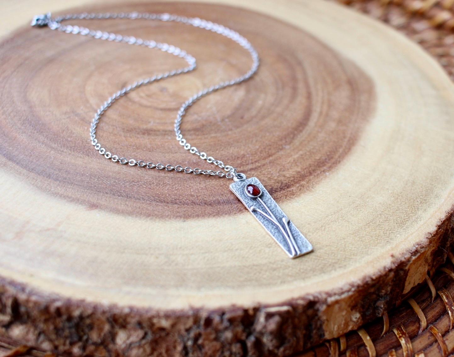 Silver Flower Garnet Necklace