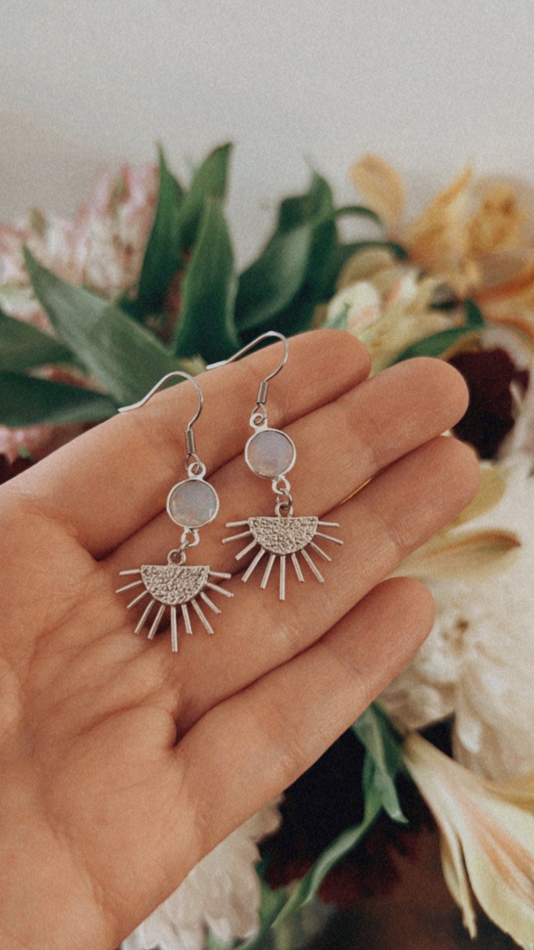 Opalite Silver Sun Dangle Earrings