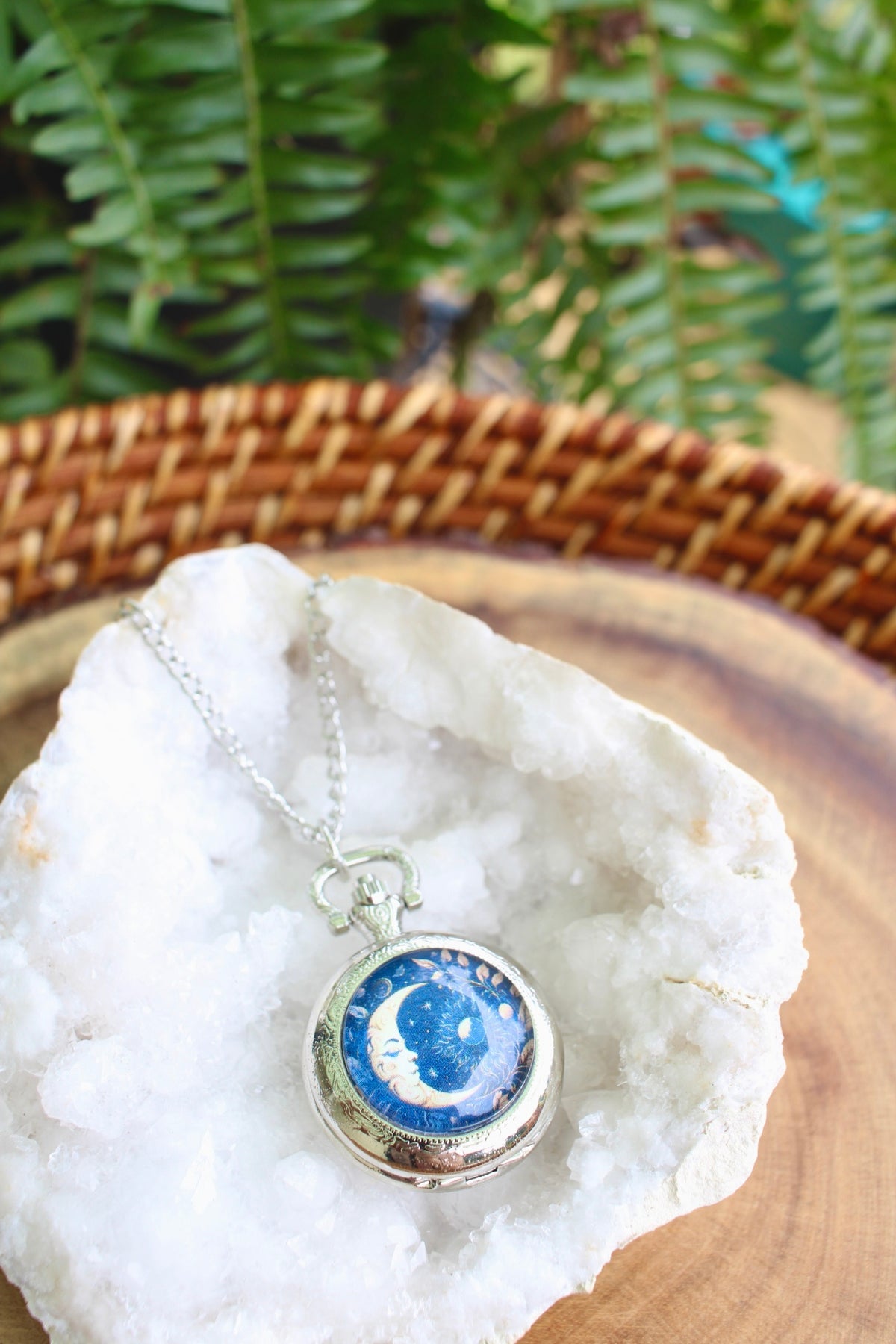 Crescent Moon Pocket Watch Necklace