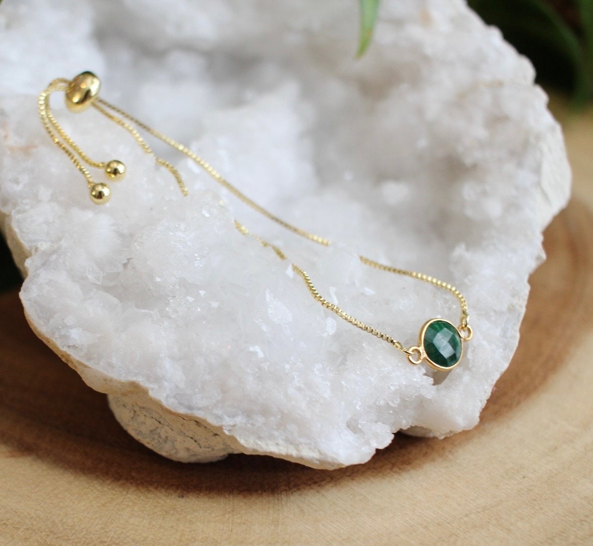 Dainty Gold Emerald  Bracelet