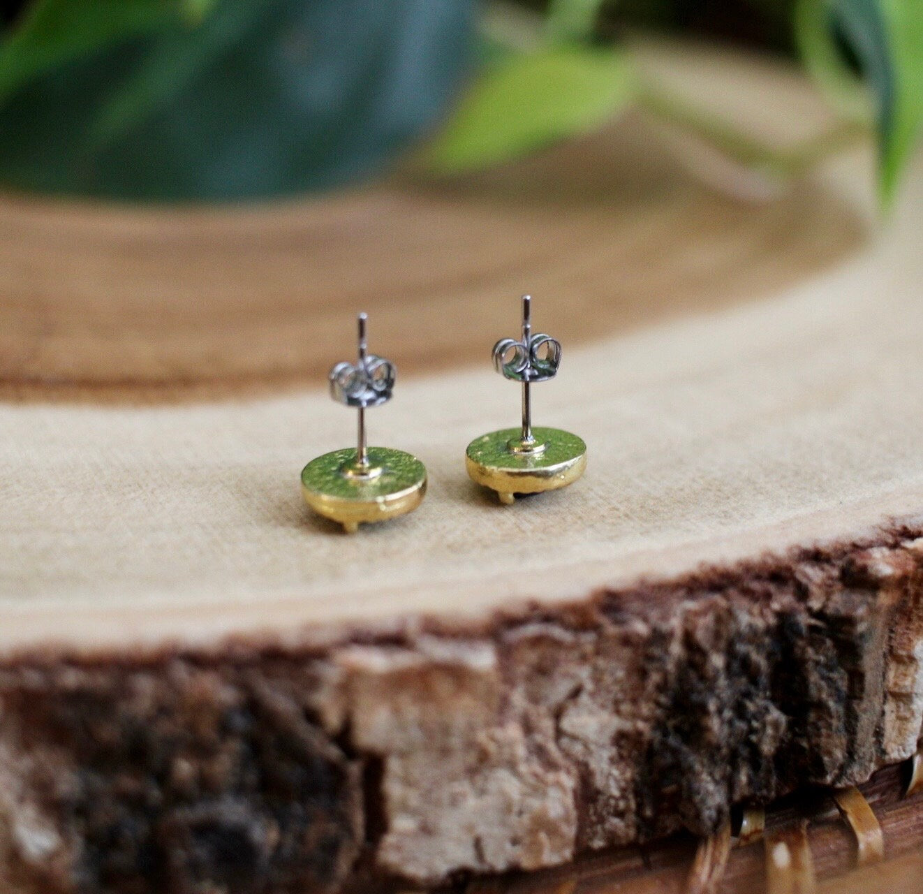 Dainty Brass Lapis Lazuli Earrings, Blue Gemstone Studs, Minimalist Jewelry