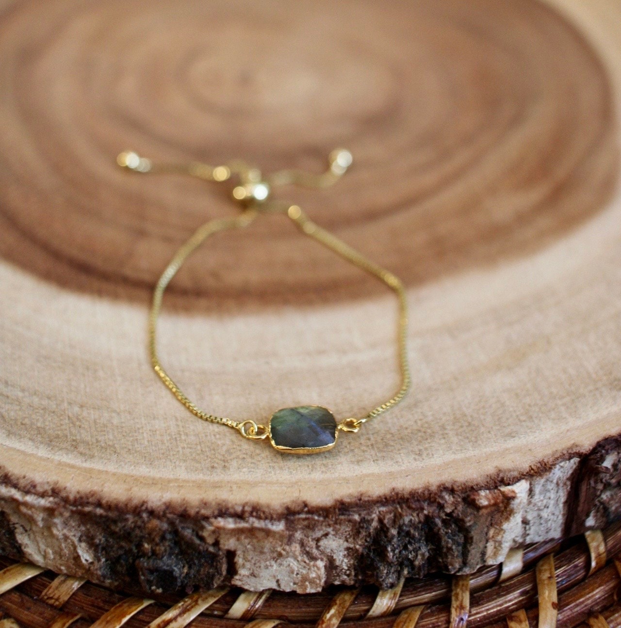 Gold Electroplated Labradorite Bracelet