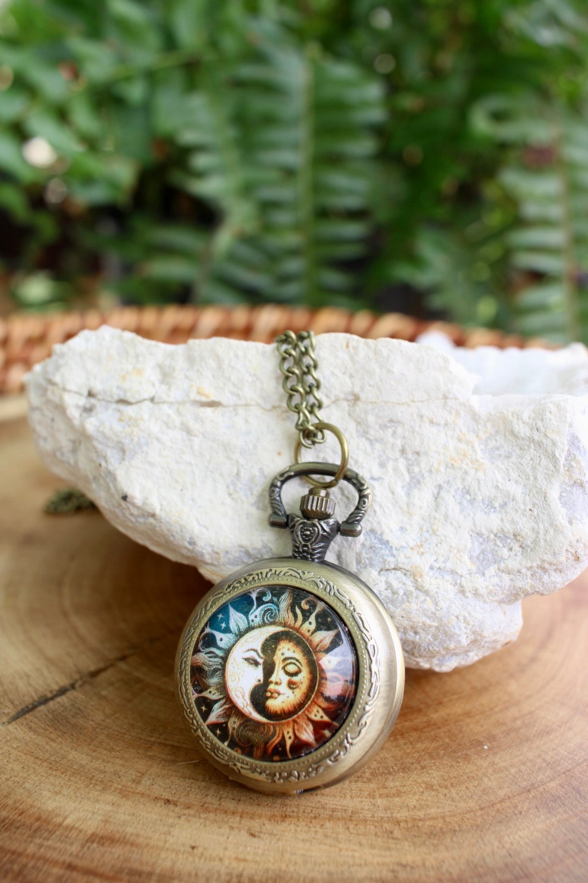 Sun and Moon Phase Pocket Watch Necklace