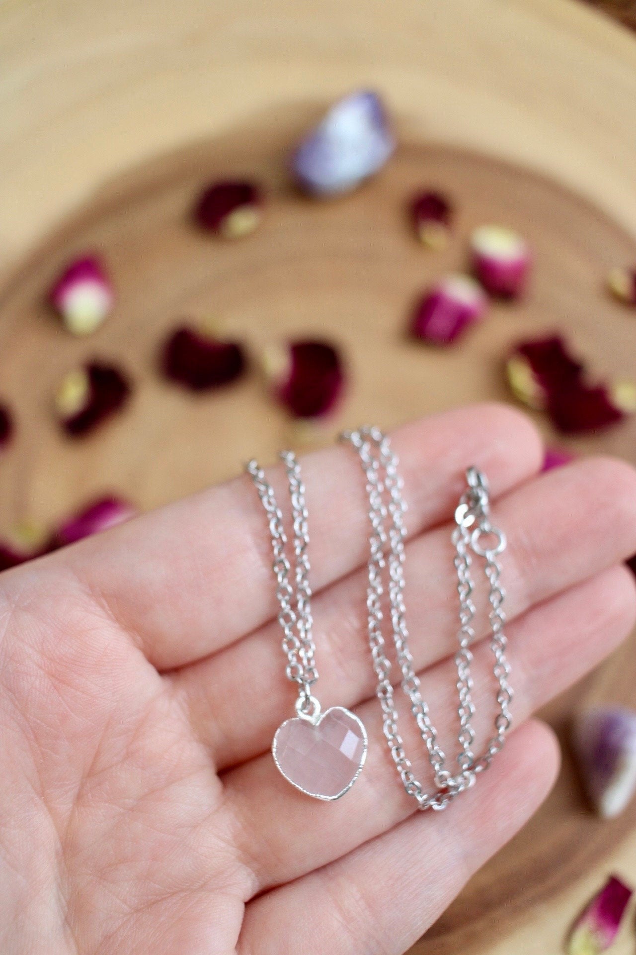 Rose Quartz Crystal Heart Necklace