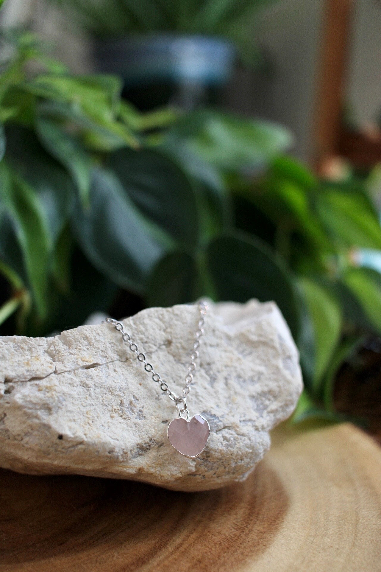 Rose Quartz Crystal Heart Necklace