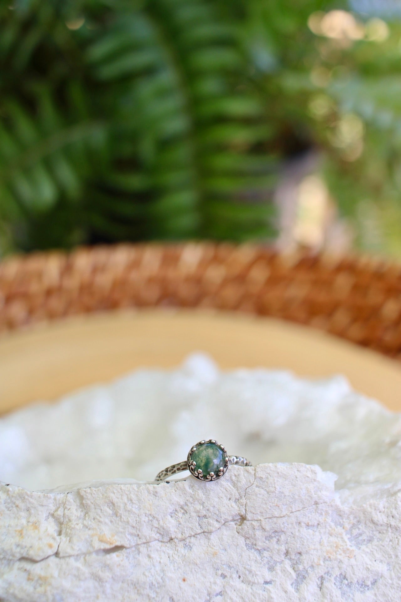 Dainty Moss Agate Ring