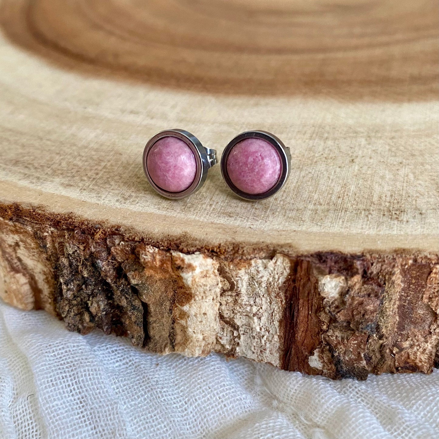 Rhodonite Silver Stud Earrings