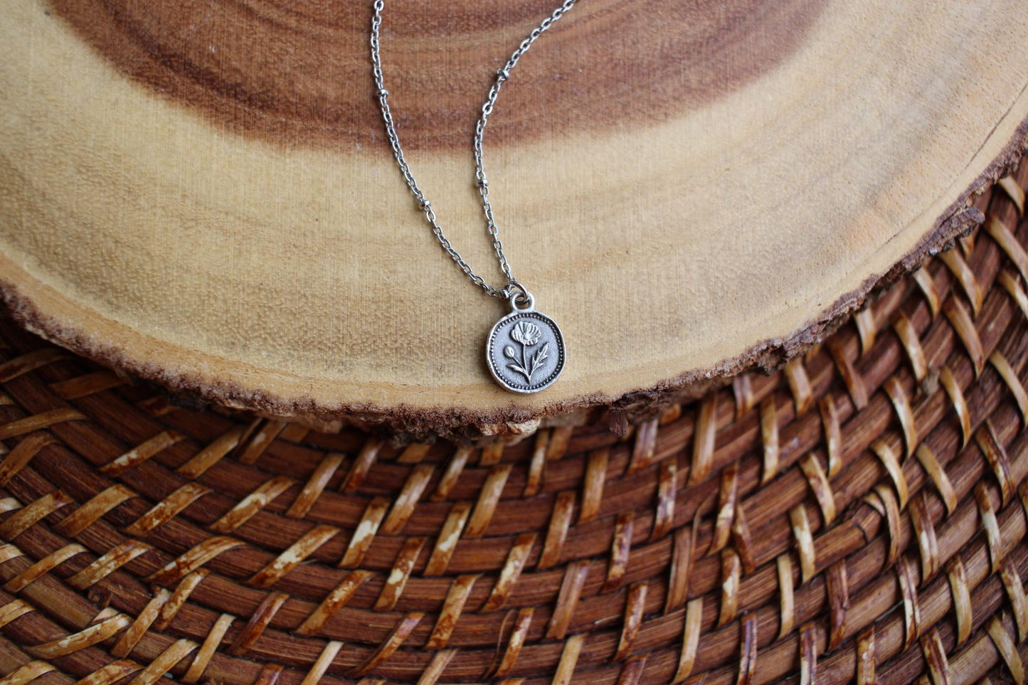 Dainty Poppy Flower Charm Necklace