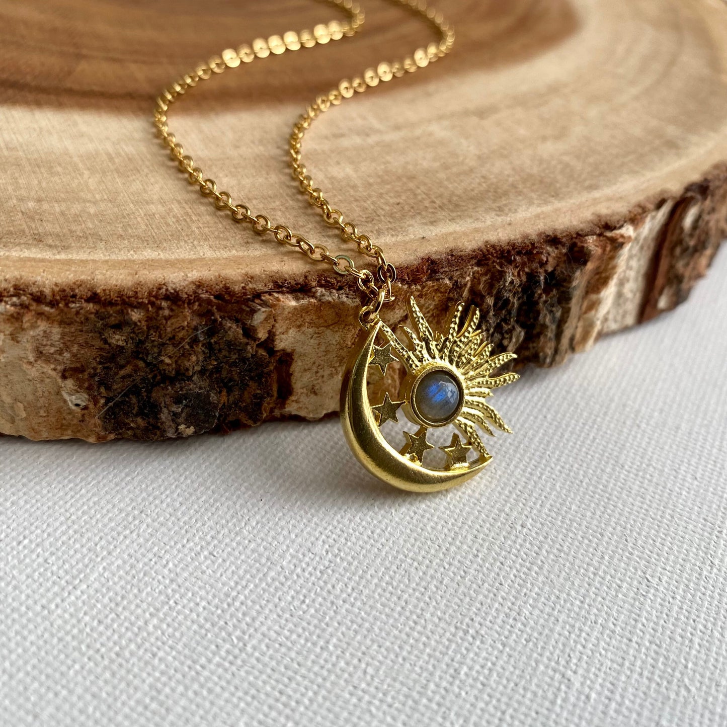 Celestial Sun Moon & Stars Labradorite Necklace