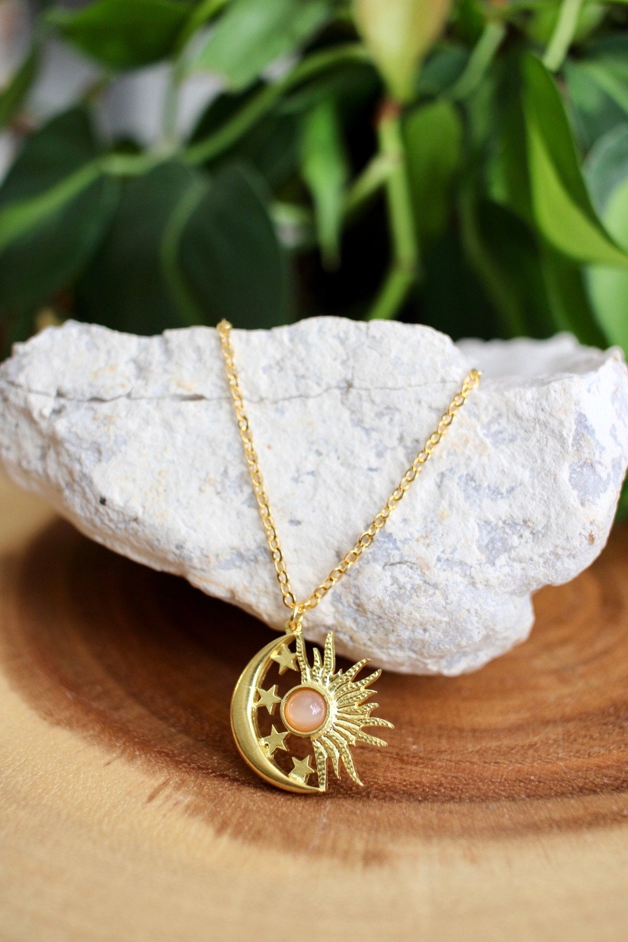 Peach Moonstone Celestial Necklace