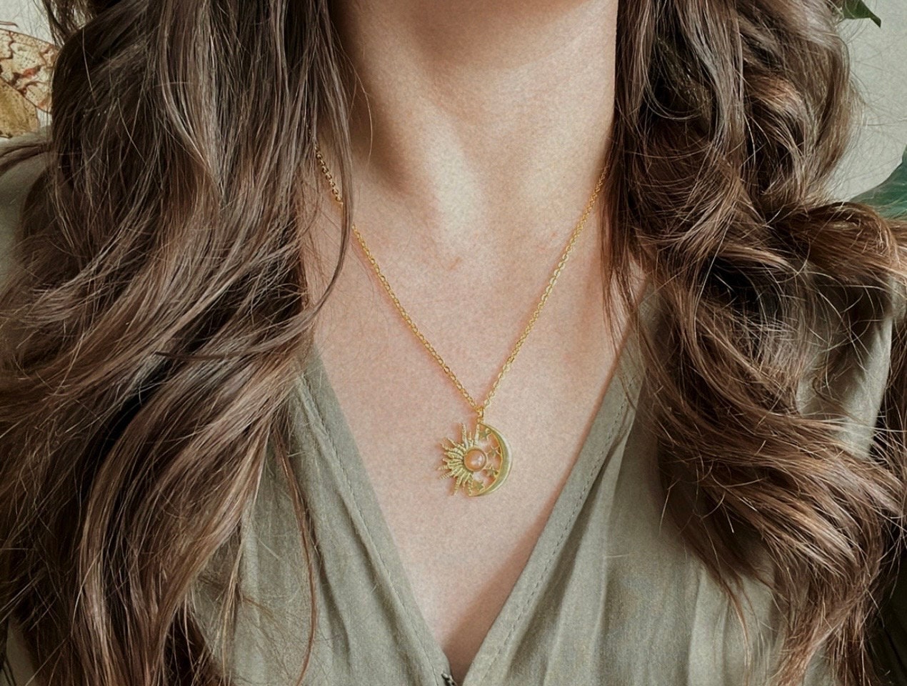 Peach Moonstone Celestial Necklace