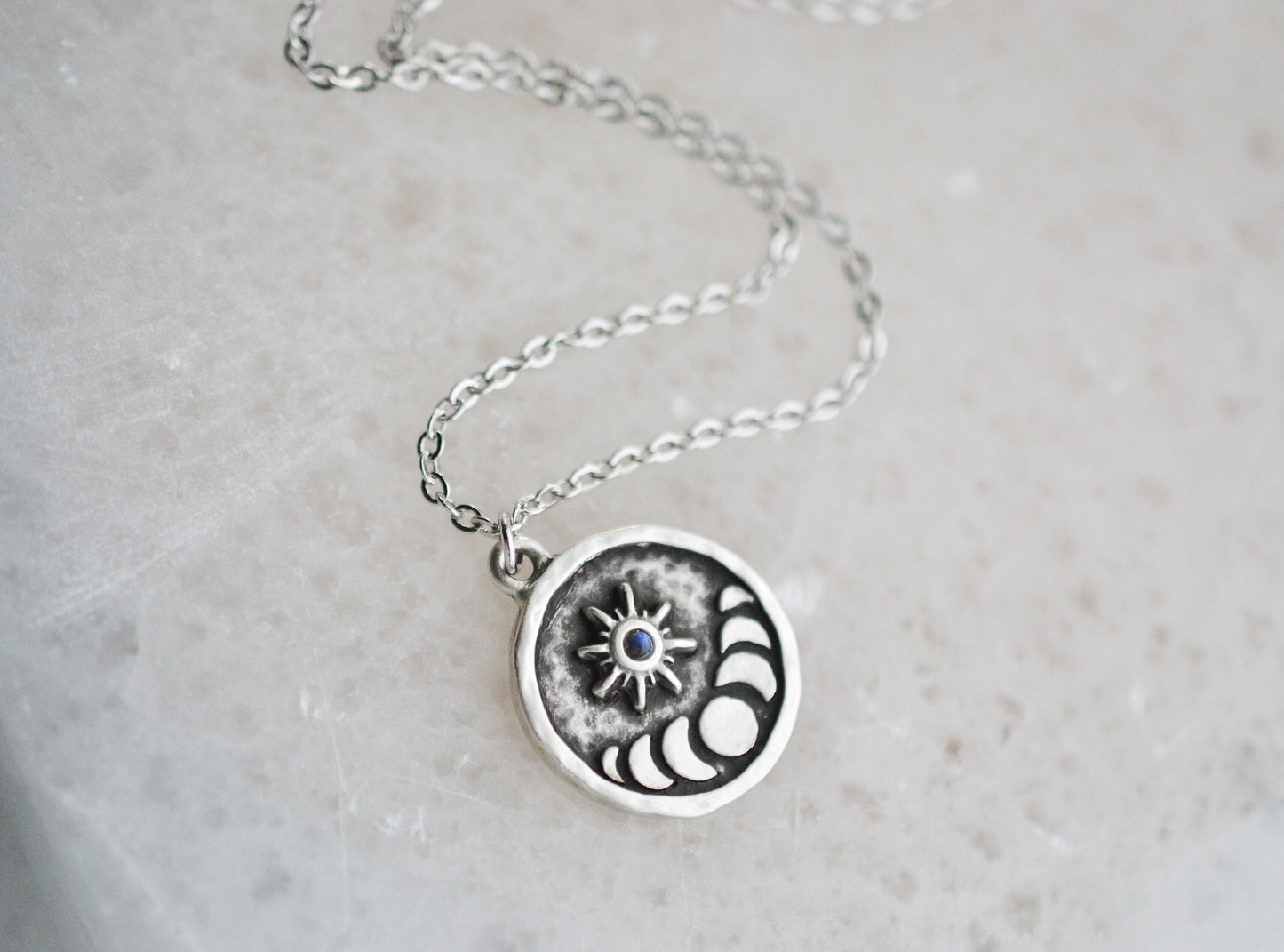 Sun and Moon Phase Moonstone Necklace