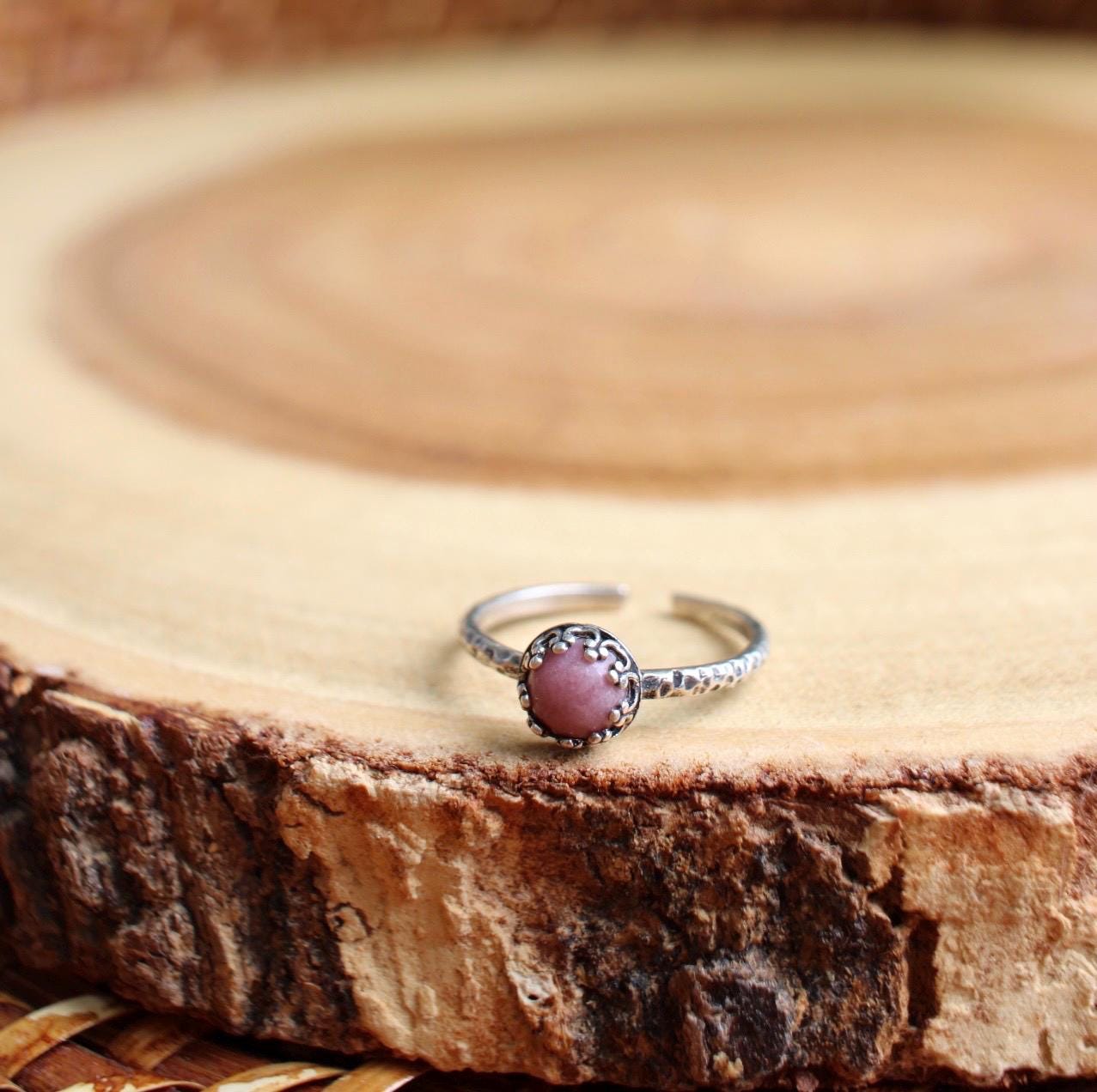 Dainty Pink Rhodonite Minimalist Ring
