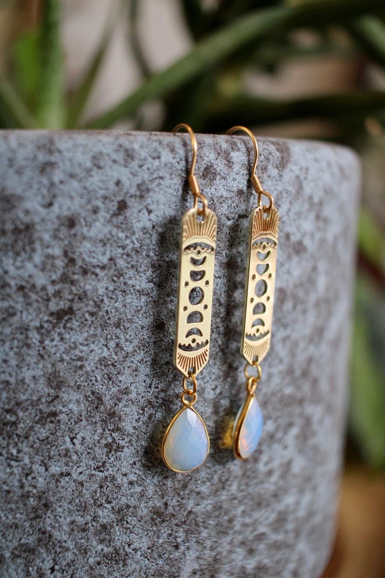 Moon Phase Opalite Dangle Earrings