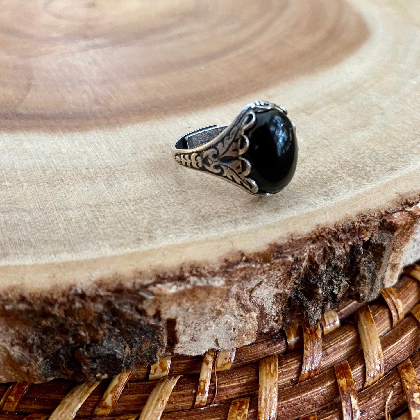 Black Onyx Ring, Protection Stone Ring, Gothic Jewelry, Gift for Girlfriend