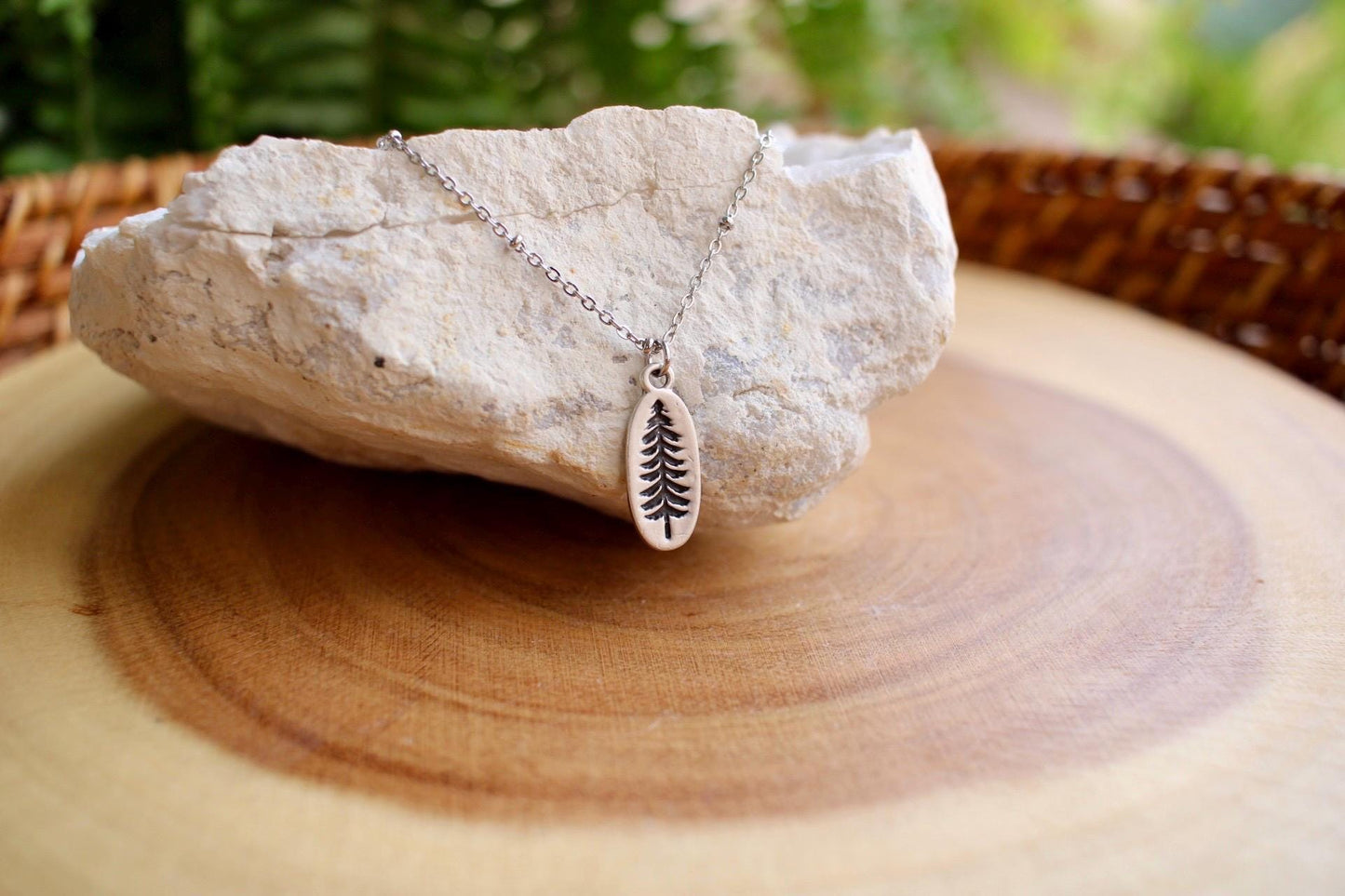 Dainty Silver Pine Tree Charm Necklace