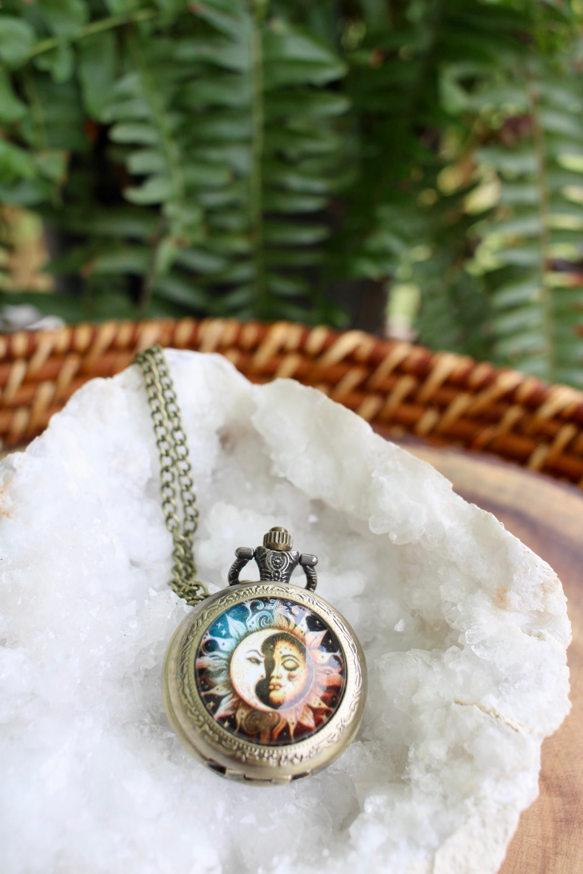 Sun and Moon Phase Pocket Watch Necklace