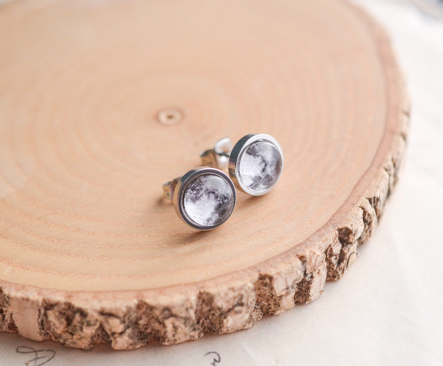 Dainty Full Moon Stainless Steel Stud Earrings