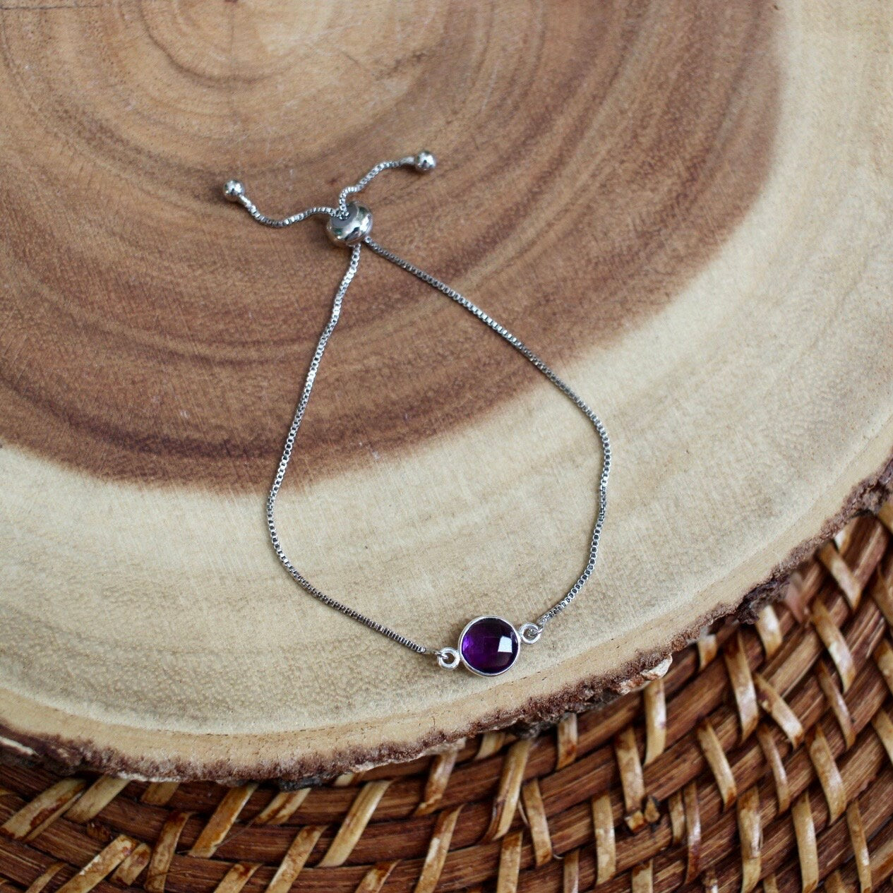 Dainty Amethyst Silver Bracelet