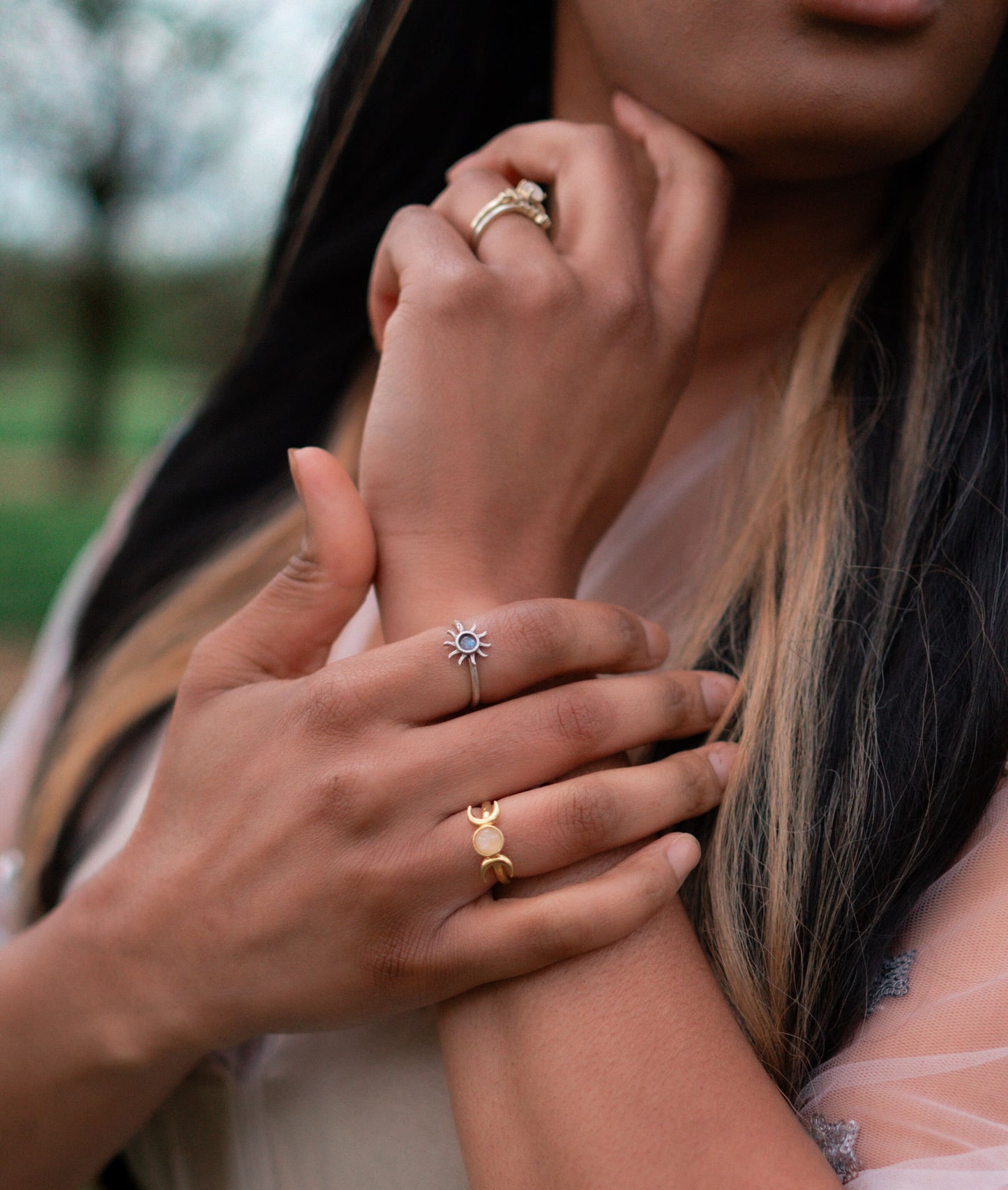 Rose Quartz Triple Moon Ring