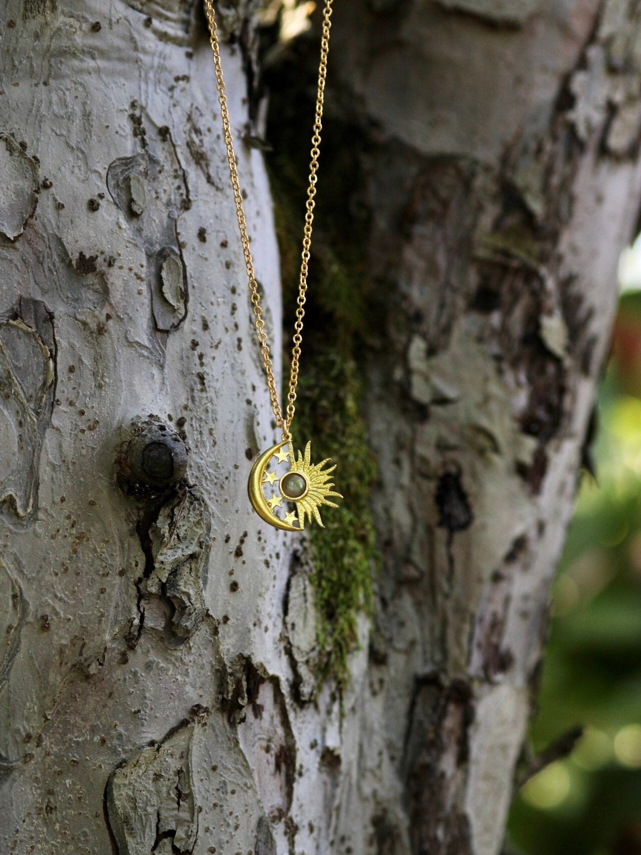 Celestial Sun Moon & Stars Labradorite Necklace