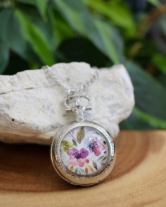 Necklace with floral pendant on a natural background