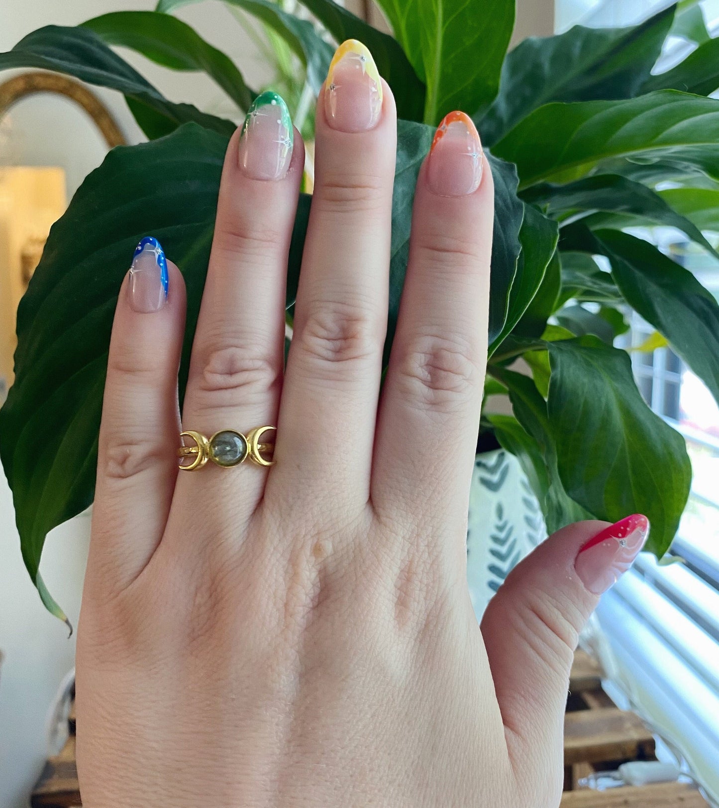 Labradorite Triple Moon Ring