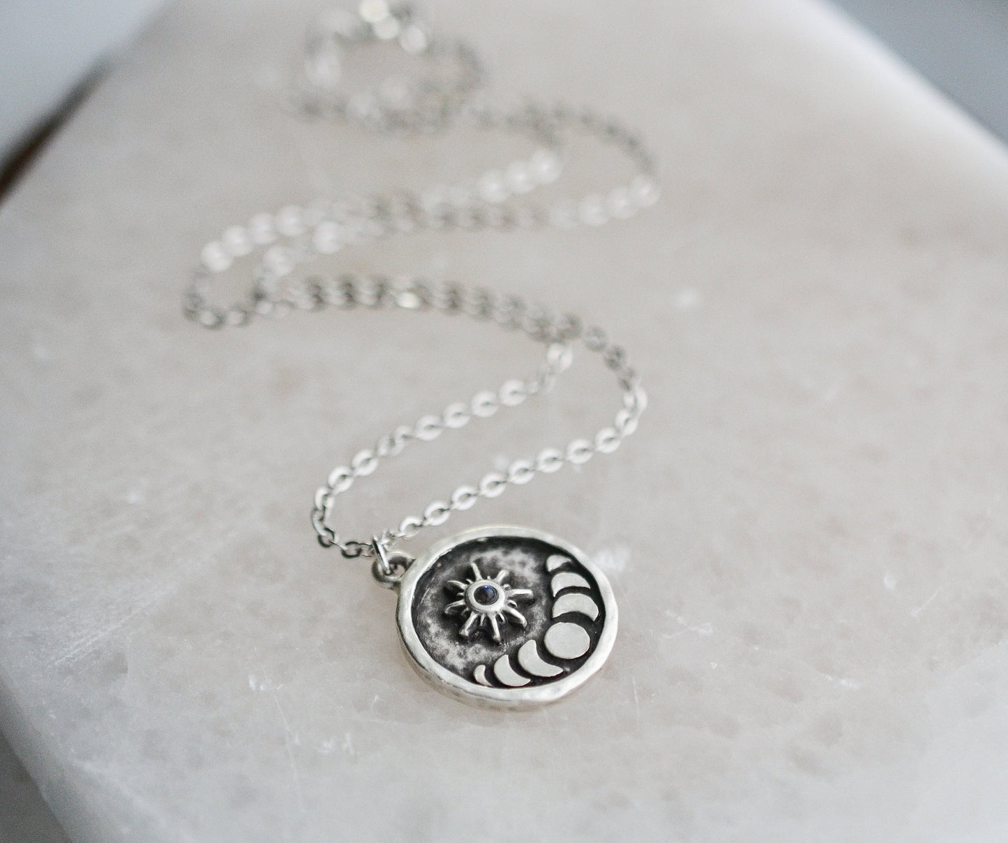 Sun and Moon Phase Moonstone Necklace