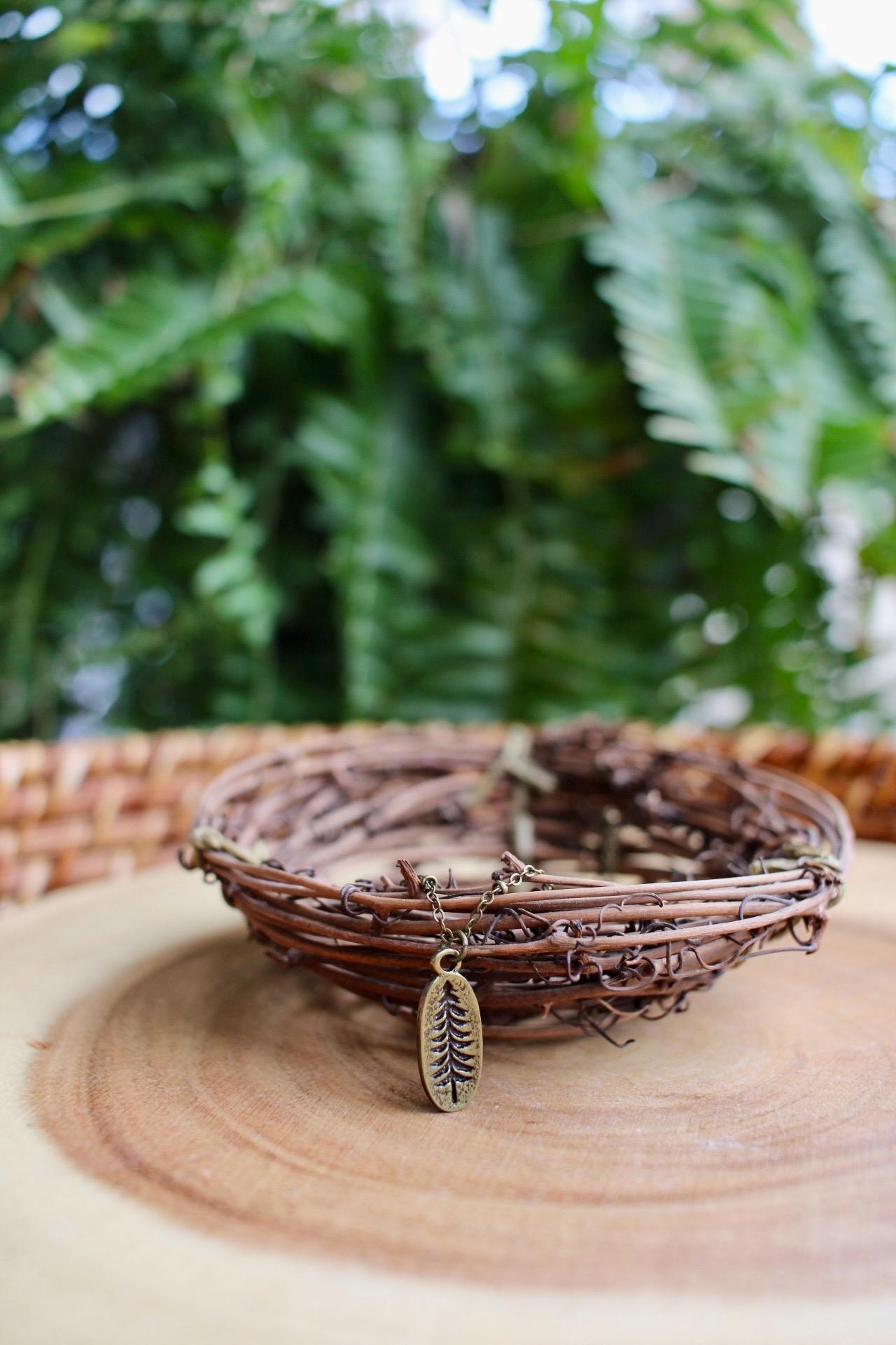 Dainty Bronze Pine Tree Charm Necklace