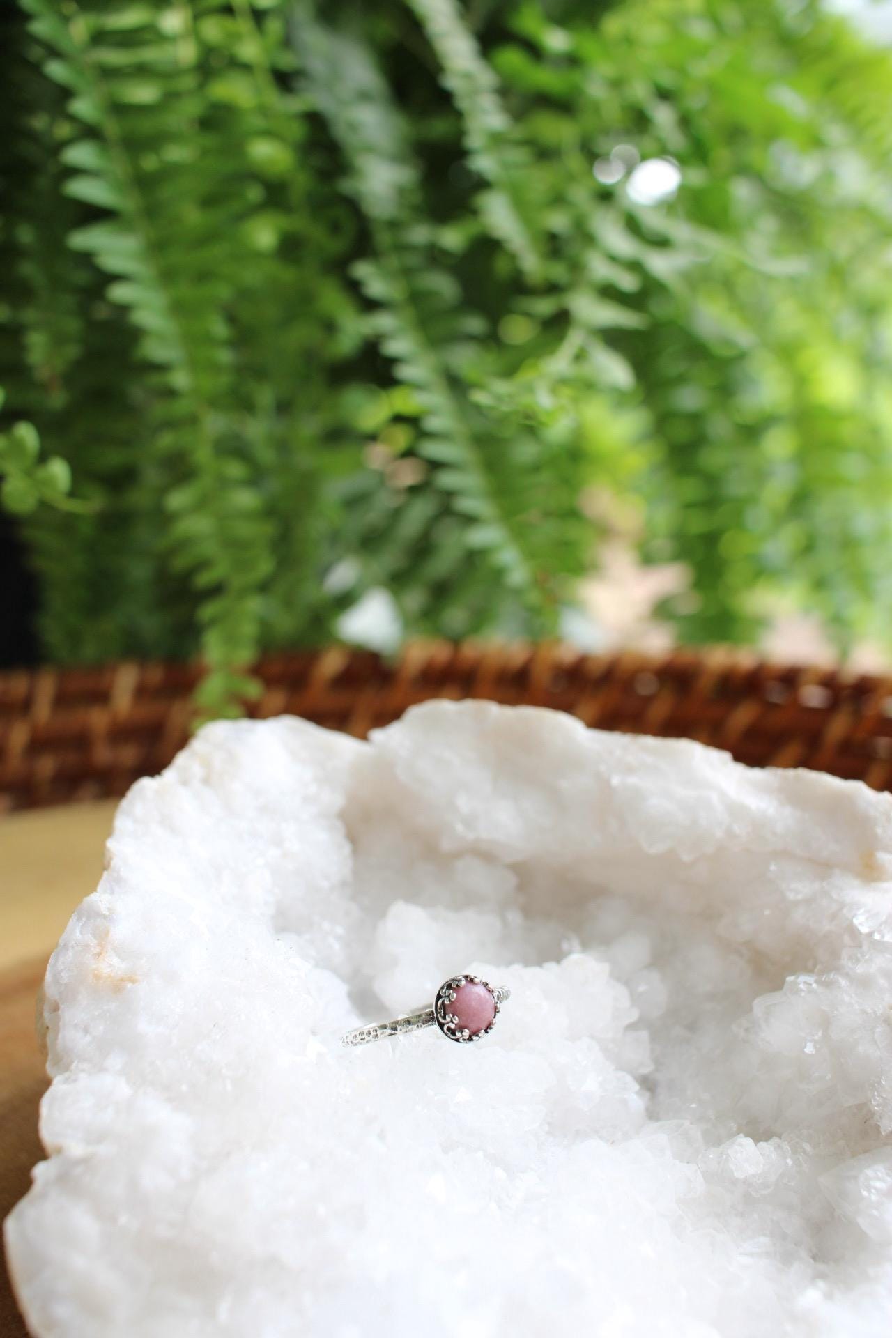 Dainty Pink Rhodonite Minimalist Ring