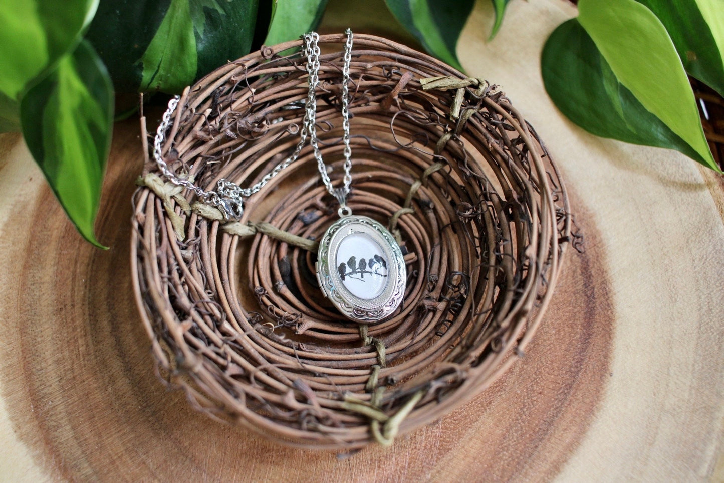 Birds on a Tree Branch Locket Necklace