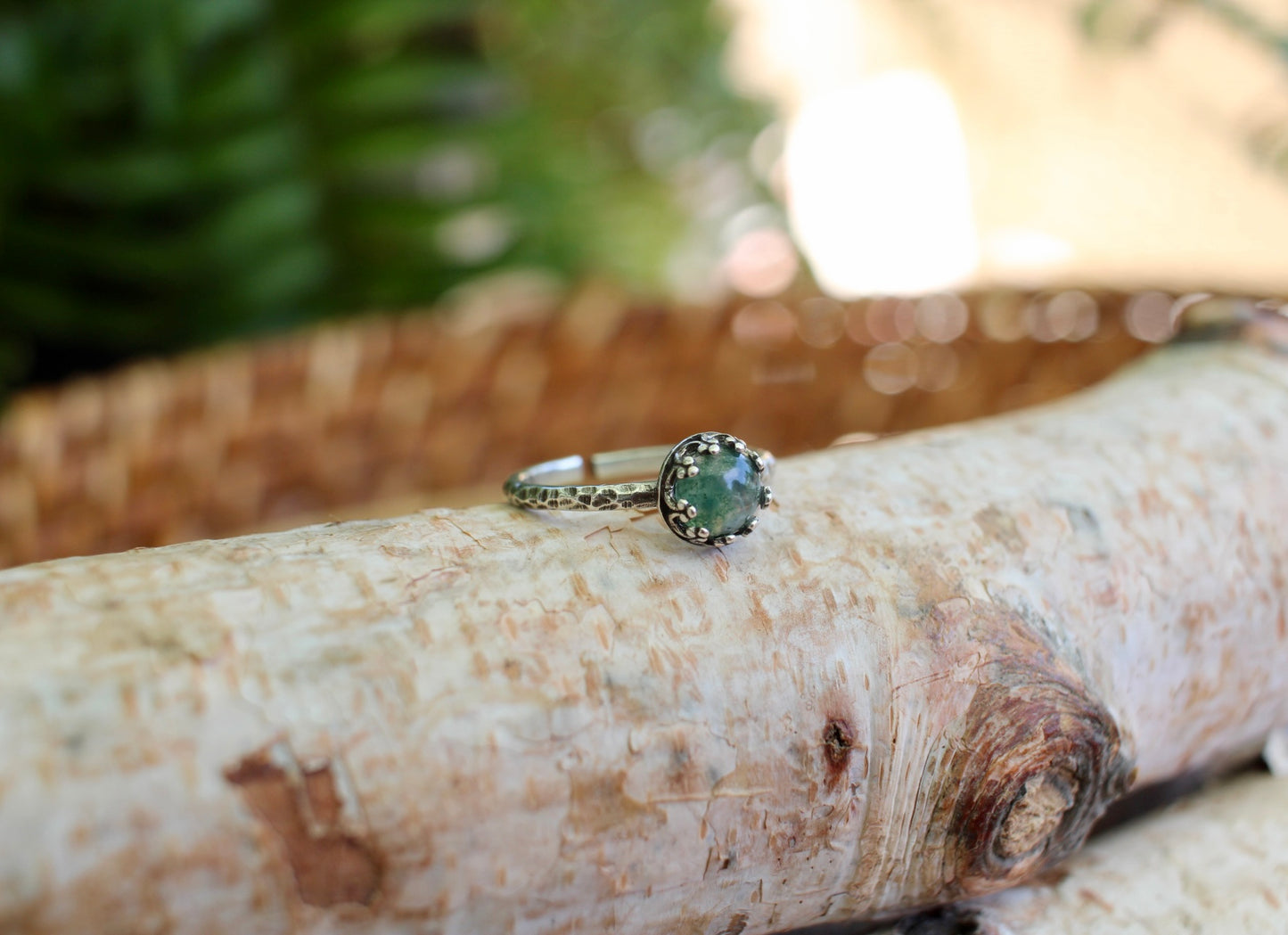 Dainty Moss Agate Ring